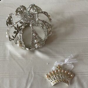 Silver and Gold Crown Ornaments with Pearls